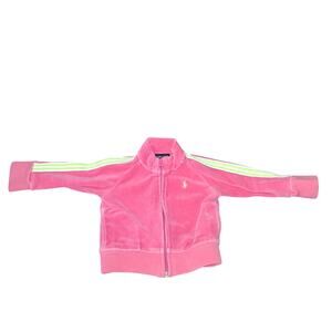 Ralph Lauren Sz 9m Pink Velour Tracksuit Jacket Green White Stripes